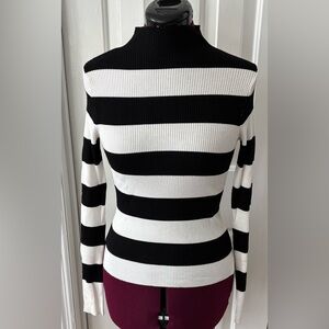NWOT Bold Striped Mock Turtleneck. Split Sides..
